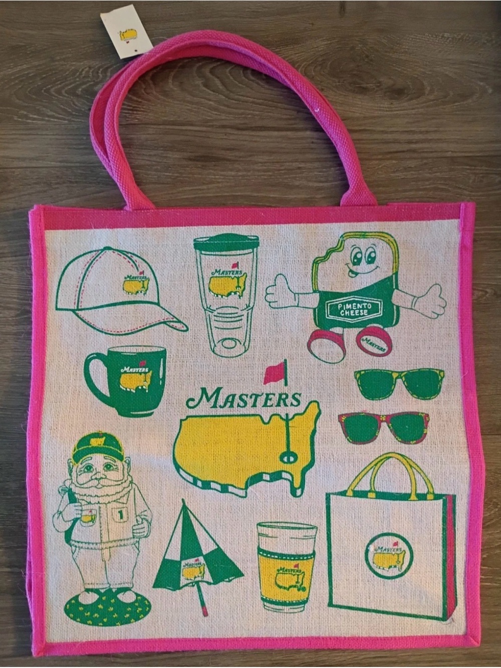 Masters Pink-Trim Tote with Green and Yellow Graphics